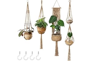 ‎MKOUO Mkouo Blumenampel Makramee Pflanzenhalter Set of 4 Indoor Wandbehang Pflanzer Korb Blumentopf Halter Boho Home Decor Geschenkbox, Braun