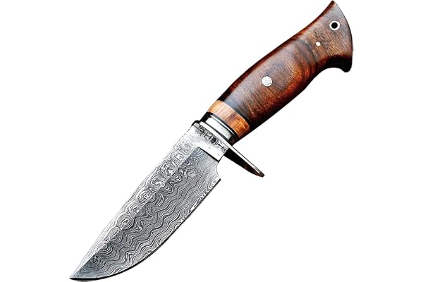 BIGCAT ROAR Handgjord Damascus Jaktkniv - Bushcraft Fastblad Jaktkniv med Slida och Valnötträd Handtag - 10″ EDC Skinnkniv - Vild Tiger