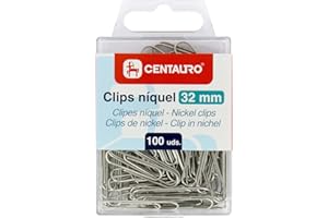 Centauro - Boîte de 100 clips de bureau, 32 mm, nickel, couleur argent, pour accrocher des rapports, des présentations, des notes, des notes et tout type de documents scolaires et de bureau