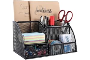 EasyPAG Office Mesh Desk Tidy Versatile Stationery Storage Desktop Organiser Pen Holder with Drawer,Black