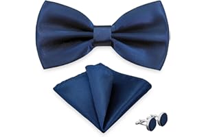 AUSUAYA Męska muszka klasyczna, jednokolorowa muszka dla mężczyzn i poszetka ze spinkami do mankietów do garnituru i koszuli DE-M-B-1T