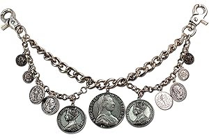 Charivari Herren mit Münzanhängern * massive Trachtenkette mit Anhängern Münze, Männer Schariwari für die Lederhose zum Oktoberfest, Trachtenschmuck (antik-silber-farben)