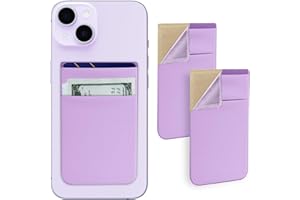 imluckies [2 Pack Tarjetero Adhesivo para Móvil, Billetera de Doble Bolsillo Elástico, Cartera de Crédito para Pegar en Parte Trasera para Teléfono para iPhone/Samsung/Todos los Smartphones, Morado