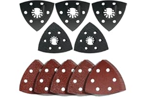 AOZZY 35Pcs 3-1/2 Inch 93mm Multi-Function Triangular Sanding Pad Kit, 5Pcs Triangle Sanding Pads, 30Pcs Sandpaper, 40/60/80/120/180/240 Grits Hook & Loop Multitool Sandpaper for Wood Sanding