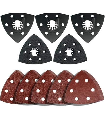 60-teiliges Dreieck-Schleifpad-Set – Multifunktions-Schleifpapier Mit 6 Löchern, Körnungen 60-400, Inkl. 2 Multitool-Platten
