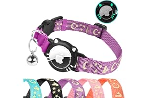 Ytanest Reflective Airtag Cat Collar, Breakaway Cat Collar with Air Tag Holder for Cats, Kittens, Purple, S(9-11 Inch)