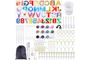 NATUREZHEN Stampi per Resina 363 Pezzi, Stampi per Resina Epossidica, Stampi Silicone per Resina, Kit di Stampi Resina con Alfabeto e Numeri per Portachiavi, Numero Civico, Gioielli, Fai da Te, Ciondoli ecc