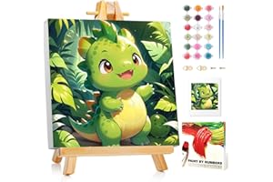 Mafenr Art Peinture Numero Enfant, Dinosaure Peinture par Numero Enfant, Dinosaure Paint by Numbers pour Décoration et Cadeaux, Avec Cadre et Chevalet(20x20cm)