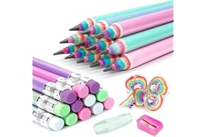 Hanffero Arcobaleno Matita, Matite per Scrivere e Disegnare con Gomma, Materiale Cartaceo Riciclabile, Pre-temperate, per Scuole e Uffici - #2 Durezza HB (24 Pezzi)