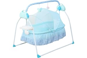 FERMOIRPER Elektrische Babybett,Automatik Babyschaukel 5 Gänge Einstellbar mit Spielzeugen & Zeitschaltfunktion 8-60 min (Ohne Batterie) bis 25kg Neugeborene (Blau)
