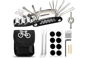 FRECOO kit riparazione bici, Multifunzione Kit Riparazione Bici 16 in 1,Strumento di Riparazione della Bicicletta Portatile con Kit di Patch, Kit di Riparazione per Bici per Tutti i Tipi di Bici