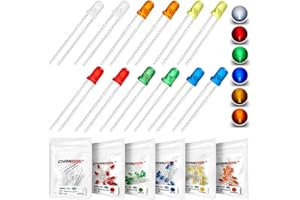 Chanzon 60pcs (6 couleurs x 10pcs) Kit d'assortiment de lumières à diodes LED 3mm (lentille ronde diffuse DC 3V 20mA) Variété de couleurs Composants électroniques Pièces de diodes électroluminescentes