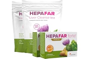‎SENSILAB Leber Kur - Mariendistel, Artischocken, Grüner Tee, Löwenzahn Komplex, Vitamin E, Phospholipiden - 60 Kapseln, 40 Teebeutel für 30 Tage - Innovative Patentierte Entgiftung - Hepafar Sensilab