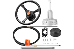 VEVOR Kit timoneria idraulica fuoribordo con cavo SS13712 da 3,36 m e volante da 13,5", sistema di timoneria idraulica marina, connessione rapida, accessori per imbarcazioni da viaggio