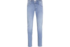 JACK & JONES Jeans Slim Lavaggio Chiaro, Elasticizzato, Vita Bassa e Stretto alla Caviglia.