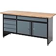 BiGDUG Garage Drawer Cabinet Workbench Workshop Storage - 842h x 1709w x 600d mm - 5x Drawer - 2 Door Cupboard - Black/Grey