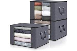edihome, Cajas Almacenaje Ropa, Bolsas para Guardar Ropa, Organizador Armario, con Asas Reforzadas, Cajas Organizadoras, Fundas de Tela Resistente (Gris oscuro, Pack de 3)