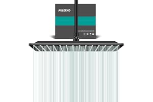 AULEEND Square Rain Shower Head, High Flow Stainless Steel,Work with Any Decorative Style，All Metal Rainfall Shower Head (Matte Black, 16)