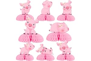 JOYMEMO 8 Pieces Pig Honeycomb Centerpieces for Tables - Pink Piggy Theme Birthday Decorations Girls, Pig Farm Animal Table Table Toppers for Barnyard Farmhouse Birthday Baby Shower Party Supplies