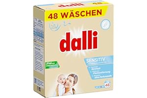 ‎DALLI dalli Sensitiv Pulver – Unparfümiertes Vollwaschmittel Pulver für strahlend saubere und frische Kleidung – 48 Waschladungen