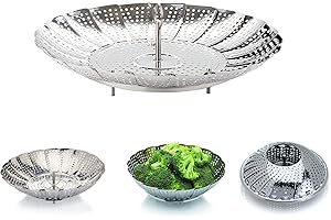 Smooce Stainless Steel Folding Steamer,Adjustable Instant Pot Vegetable Steamer Basket for Veggie Fish Eggs Seafood Cooking, Multifunctional Pressure Cooker Accessories