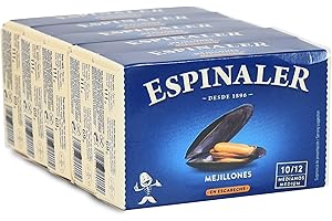 Mejillones en escabeche Espinaler - Pack de 5 latas de 10-12 mejillones, tamaño mediano - Conservas Gourmet de mejillones - Mejillones en conserva para tu aperitivo