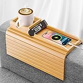 MISHAVI Sofa Armrest Tray – Premium Wooden Arm Tray with Cup Holder | Flexible Couch & Bed Tray, Wooden Mat, Sofa Side Cover,