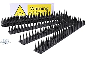 S4U Fence Wall Spikes 6pcs Garden Tall Bird Spikes Cat Pigeon Deterrent Coverage 2.65m Per Box Anti Climb 44 x 4.3 x 3.8cm Warning Sign & Screws Included (Black 6pcs)