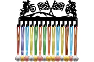 CREATCABIN Porta Medaglie per Moto Appendiabiti Porta Medaglie Espositore per Medaglie in Metallo Nero Ferro Piccolo Scaffale Targhe per Medaglie Appendiabiti Organizzatore Cornice Medaglie 29x13cm