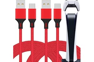 Primicity PS5 Controller Charger Cable 2 Pack-PS5 Charging Cable (3M Extra Long) for DualSense Controller - (10FT) USB to USB-C Ps5 Charger Wire - Red Nylon Braided - UK Seller
