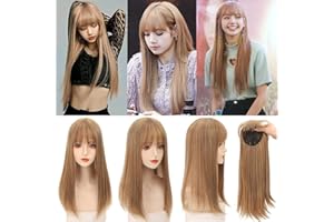 LESAFEV Topper per capelli con testa dritta, 50 cm, con frangia spessa, parte centrale snythetic clip in topper per capelli da donna, copertura per capelli sottili (27/613)