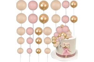 Gyufise 30Pcs Ball Cake Topper Ball Cake Picks Colorful Pearl Round Shaped Cupcake Insert Cake Topper for Bear Theme Birthday Party Favors Wedding Decoration Supplies Apricot Gold Light Brown