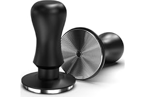 KYONANO Prensador de café de 58,5 mm, con presión de contacto de 30 libras calibrado, mango de aluminio y base ondulada de acero inoxidable 304, accesorio para portafiltros