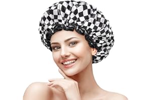 mikimini Gorro De Ducha Para Mujeres Y NiñAs, Elegante DiseñO De Tablero De Ajedrez, Impermeable De Doble Capa, Reutilizable, Lavable, Sin Olor, Mediano