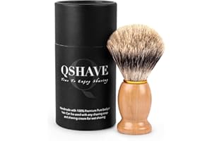 QSHAVE 100% Best Original Pure Badger Hair Shaving Brush Handmade. Real Wood Base. Perfect for Wet Shave, Safety Razor, Double Edge Razor