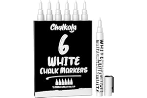 ‎CHALKOLA Chalkola 6 extra feine Weiße Kreidestifte für Tafel & Fenster 1mm | Ideal als Kreidestift, Kreidemarker, Folienstift, Glasmalstifte, Tafelstift, Glasmarker | Feucht abwischbar