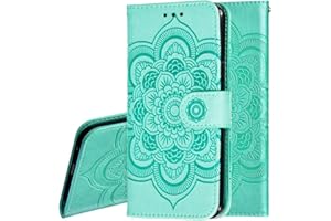 IMEIKONST Xiaomi Redmi 6 Funda Embossed Libro de Cuero Billetera Premium Phone Case Flip Folio Card Slot Holder Magnetic Stand Funda para Xiaomi Redmi 6A Mandala Green LD