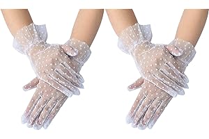 COSFAN 2 Pares de Guantes de encaje de lunares,Guantes de fiesta de té para mujeres,Elegante guante corto de boda,Guantes de Halloween,Guantes UV de verano de cortesía