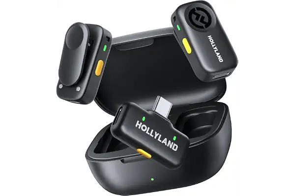 Hollyland Lark A2 Duo (2TX+1RX+Case) Micrófono Inalámbrico, AI Auto-Limit, Plug & Play, 42H de Uso, Audio Rico en Detalles, Cancelación de Ruido con AI, Mini Micrófono para iPhone/Android, Vlog