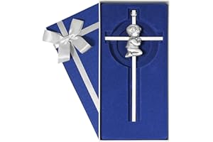 Tryuunion Baby Wall Cross Baptism Gifts for Boys, 7-inch Silver blessing Boy Baptism Crosses for First Holy Communion Christening and Dedication Baptismal Gifts from Godparents