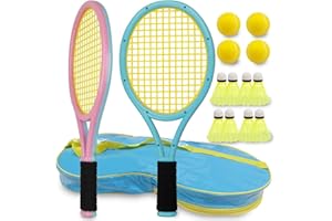 Ppbmocw Kids Tennis Rackets For Toddler Age 3~15, Kids Tennis Set Including 8 Badmintons,4 Foam Balls And 1 Carrying Bag