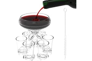 ALEVMOOM Dispensador y soporte de 6 vasos de chupito, dispensadores de bebidas para fiestas, vertedor de chupito acrílico sin contacto para jugo, whisky, cóctel, regalos para el hogar con cepillo