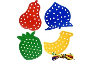 Cosysparks Threading Toys for 2-5 Year Olds, 4 Pcs Toddler Threading Toys Cute and Bright Fruit Shape Lacing Toy Toddler Travel Toy Fine Motor Skills Gift for Kids