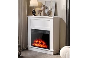 ‎M.C.HAUS M.C.Haus Elektrischer Kamin mit Kaminsims Regal, 23"/58cm Kamin Eingesetzt, Freistehendes Heizset, Einstellbare Temperatur und Flammeneffekt, Offenes Regal und Tischplatte, Engineer Wood Finish, Weiß