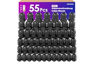 Kabelverschraubung, ANVINKU Kabelverschraubung Wasserdicht mit Dichtungen 55 Stück, PG7 PG9 PG11 PG13.5 PG16 PG19 Kabeldurchführung Wasserdicht, Schwarz Einstellbar Kabelverschraubungen Set