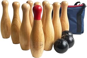 Jac & Mok Bowling Set aus Holz, Kegelspiele, Werfen Spiel Outdoor