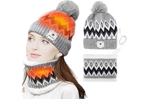 Achort Erhitzt Strickmütze Wintermütze Schal Set Beanie Gestrickt Fleece Bommel Set Winterschal Kombi Set Loop Grobstrick Schal Damen Herren Geschenk Winterzubehör Skifahren Weihnacht