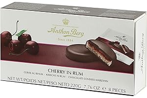 Anthon Berg Dark Chocolate Covered Marzipan Treats, Cherry in Rum, with a Delicious Jam of Fresh Fruits, 220 g Box, (Pack of 1)
