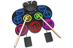 CNAPXAIA Batterie Électronique Portable, 9 Pads en Silicone Batterie Enfant avec Haut-parleurs, Support Casque/Bluetooth/MIDI, Idéal Cadeau de Batterie Musique Instrument pour Adultes Débutant