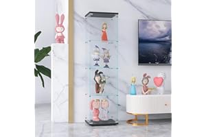BPKADHY Vetrinetta in Vetro,Vetrinetta Espositiva,164x42.5×36.5cm,Vetrina Soggiorno Moderna con 4 Ripiani in Vetro con 1Porta e Serratura,Vetrine per Collezionismo,Vetrina negozio,Nero